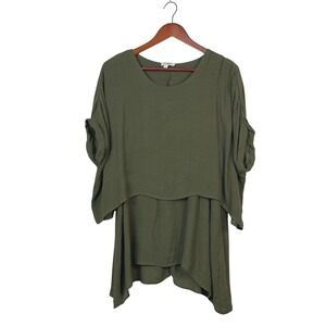 UMGEE Women's Olive Green Layered Tunic Top Casual Short Sleeve Shirt Size S